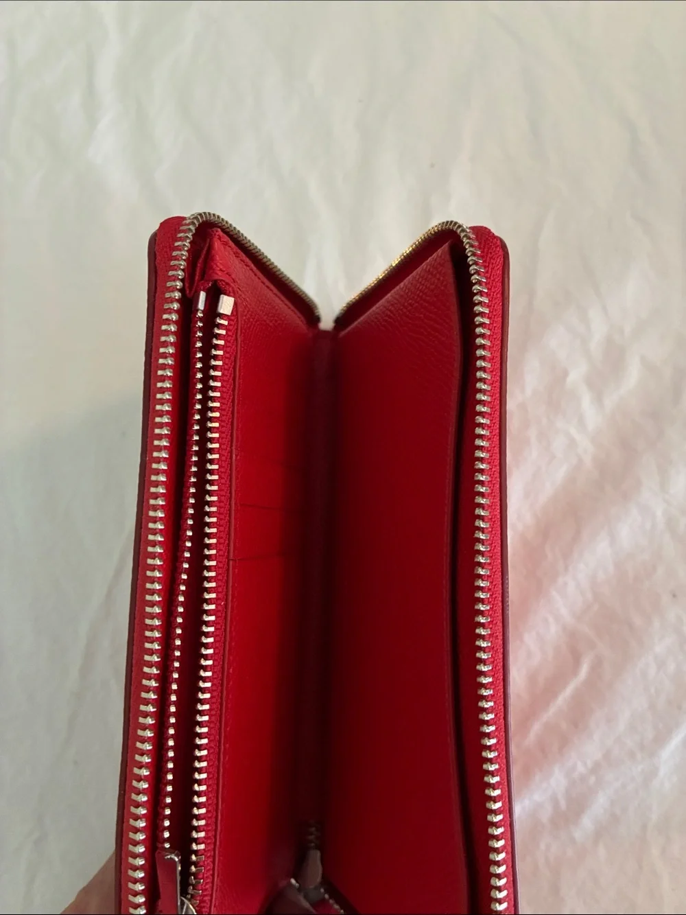 COACH Red Leather Zip Wristlet with Silver Logo